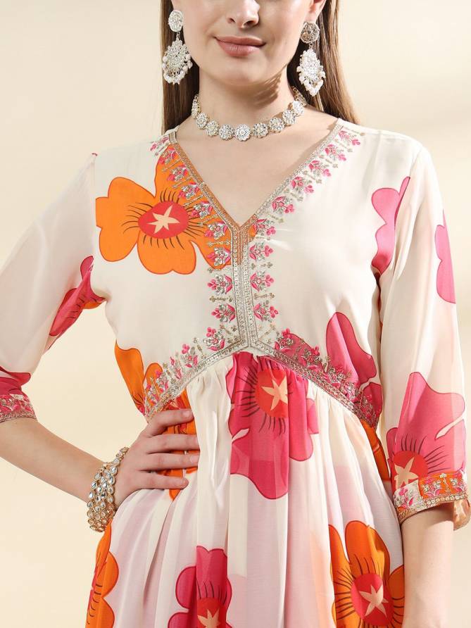 Vt Designer Kpd 9014 Alia Cut Embroidery Georgette Kurti With Bottom Dupatta Orders In India
